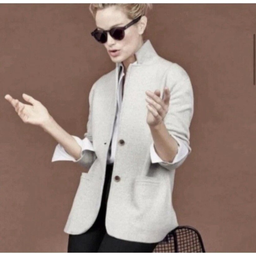 J. Crew XS Women's Light Gray 100% Merino Wool Knit Sweater Blazer Style Career - Picture 1 of 11